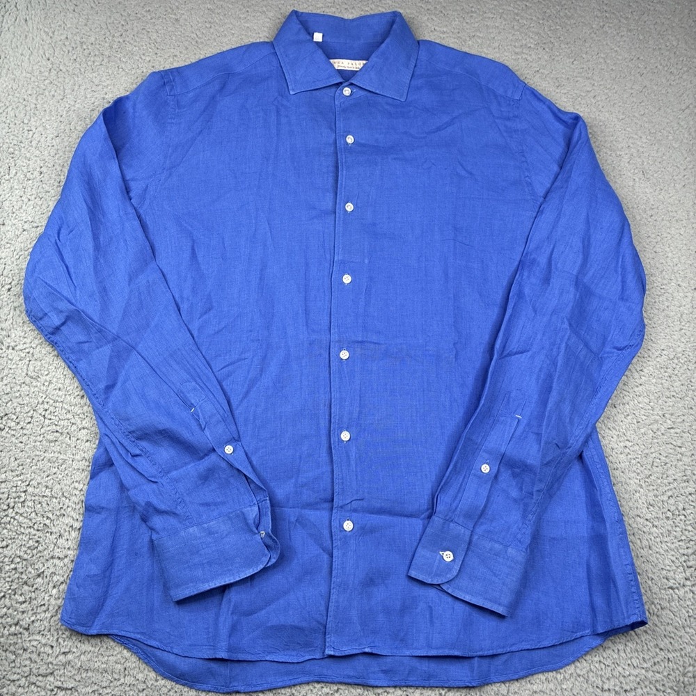 Luca Faloni Portofino 100% Linen Dress Shirt Men's 43/17 Blue Made in Italy